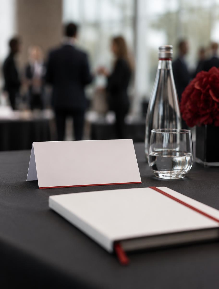 Detalle de mesa con tarjeta de asistente
